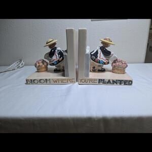 Mary Engelbreit Cute Vintage Ceramic Bookends - Flower Market Scene EUC